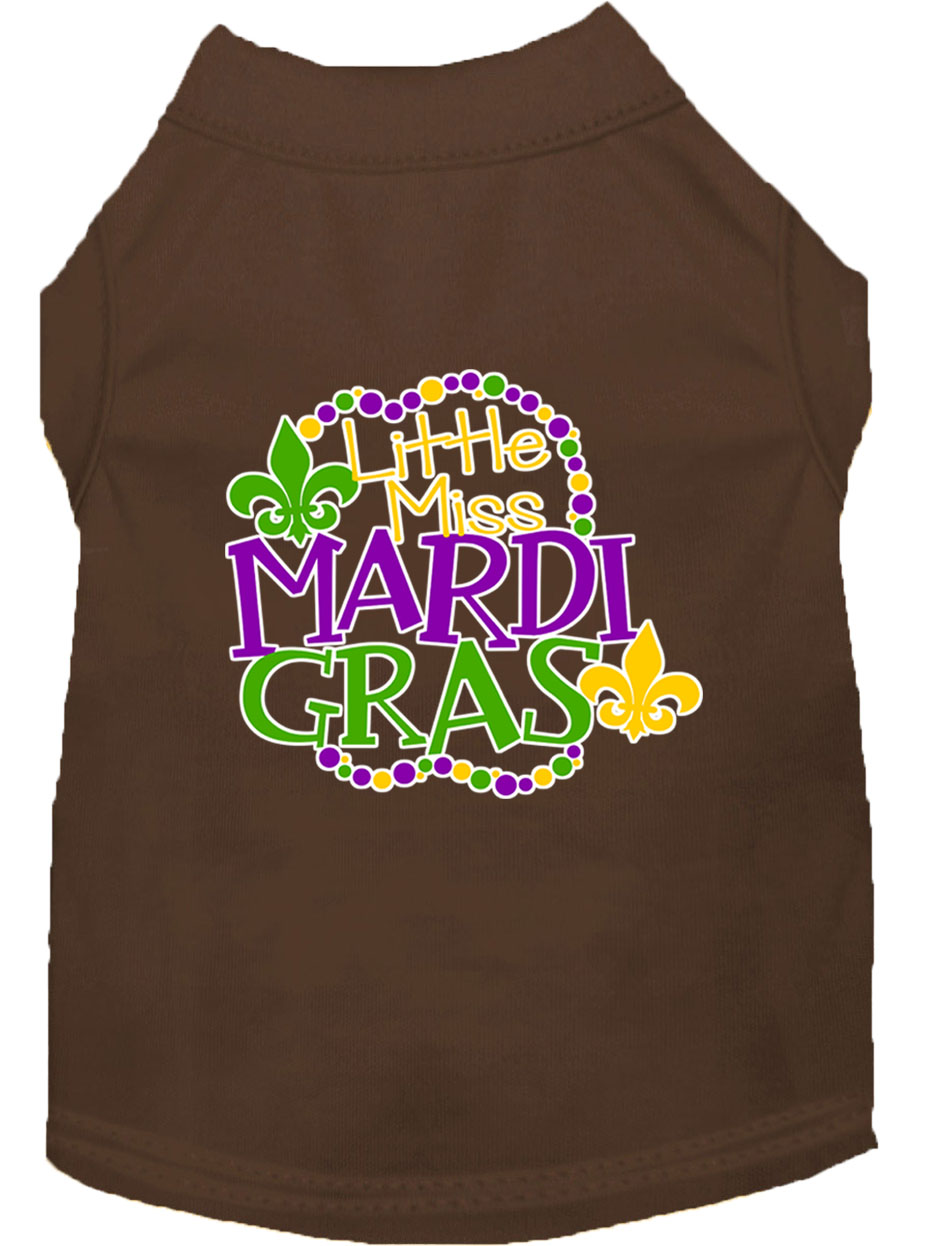 Miss Mardi Gras Screen Print Mardi Gras Dog Shirt Brown Med